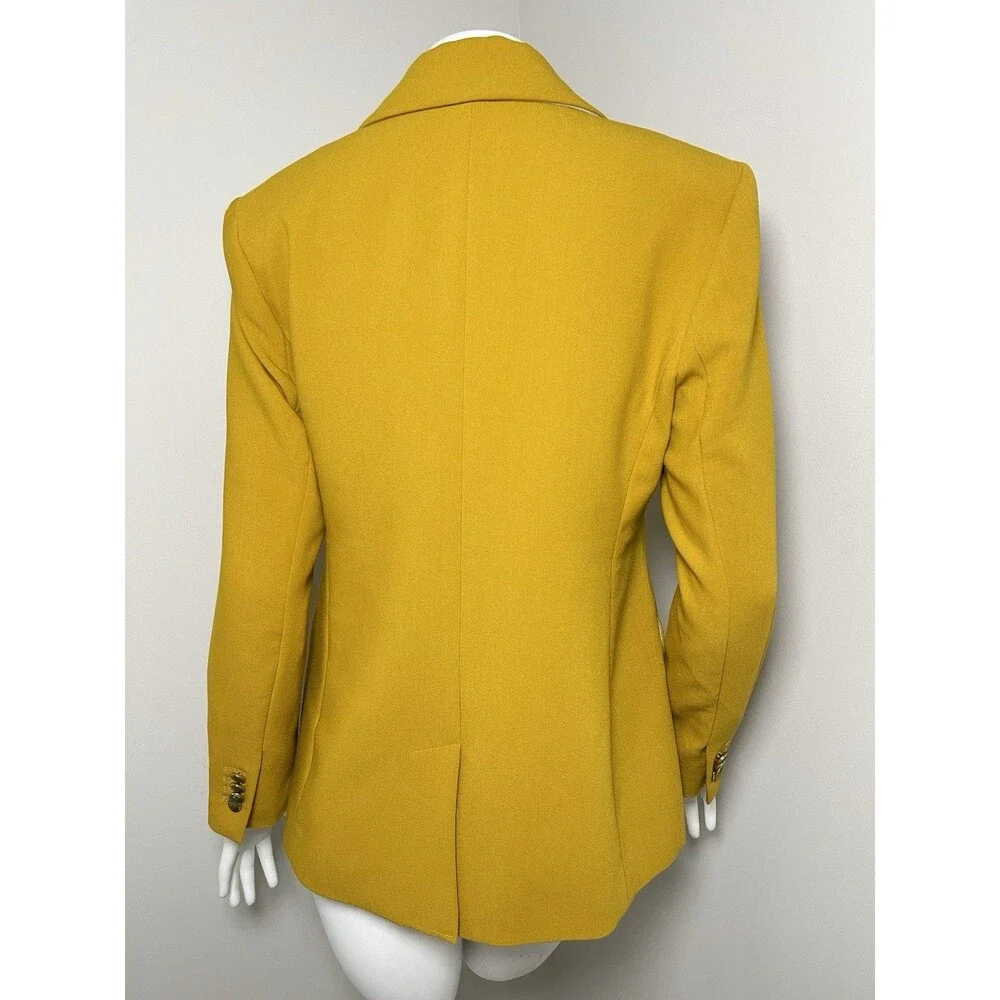 Banana Republic Double Breasted Blazer Gold Button Mustard 10‎ Petite Preppy